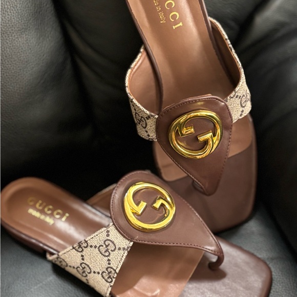 Gucci Blondie Logo-Embellished Leather and Coated-Canvas Sandals - Picture 7 of 10
